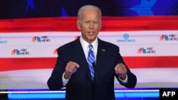 Democratic presidential hopeful former U.S. Vice President Joseph R. Biden Jr. speaks during the second Democratic primary debate of the 2020 presidential campaign at the Adrienne Arsht Center for the Performing Arts in Miami, June 27, 2019.