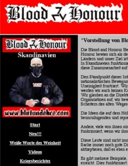 FILE - An internet screenshot taken Sept. 14, 2000, shows part of the homepage of the Skandinavian division of the international white supremacist group called Blood &amp; Honour.