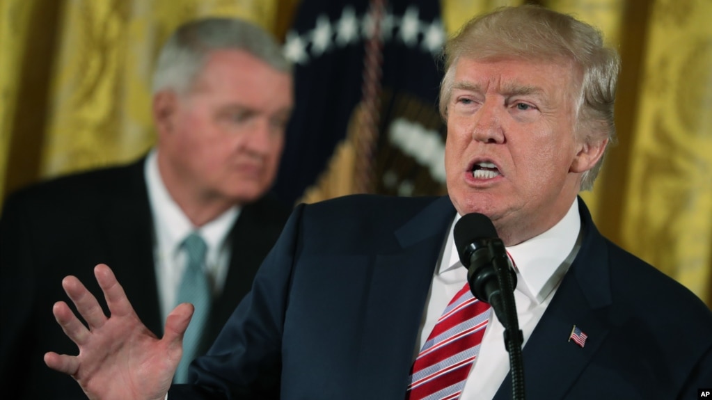 President Donald Trump speaks at a Air Traffic Control Reform Initiative announcement in the East Room at the White House, June 5, 2017, in Washington.