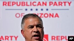 FILE - In this Nov. 5, 2020, photo, Citizens United President David Bossie speaks during an Arizona Republican Party news conference in Phoenix. 