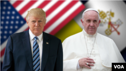Une composition de photos montrant le pape François et le président américain Donald Trump, 2017.