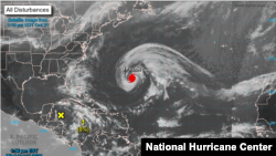 Forecasters say Hurricane Epsilon is about 650 kilometers east to southeast of Bermuda and approaching, Oct. 21, 2020. (Credit: National Hurricane Center)
