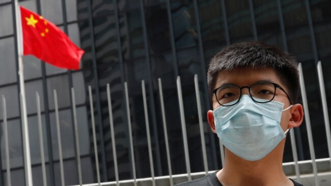 香港民主活动人士黄之锋2020年6月3日对港区国家安全法表示忧虑（路透社）