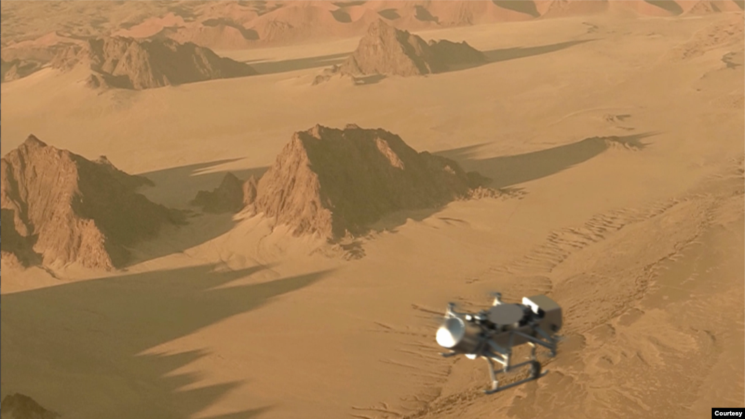 Artist's rendering of Dragonfly in flight over Titan. (Image credit: Johns Hopkins APL)
