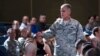 FILE - Lt. Gen. Jay Silveria, superintendent of the U.S. Air Force Academy, discusses his goals and priorities to an audience of Total Force Airmen at the United States Air Force Academy in Colorado, Aug.17, 2017. 