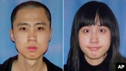 FILE - An April 13, 2012, file combo made from undated file photos released by the Los Angeles Police Department shows shooting victims Ming Qu, left, and Ying Wu.