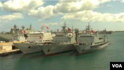中國多艘軍艦2016年7月訪問美國夏威夷州珍珠港(美國之音黎堡拍攝) 