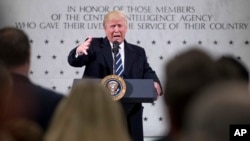 President Donald Trump speaks at the Central Intelligence Agency in Langley, Va., Jan. 21, 2017.