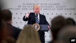 President Donald Trump speaks at the Central Intelligence Agency in Langley, Va., Jan. 21, 2017. (AP Photo/Andrew Harnik)