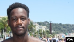 In Nice, France, American-Congolese university student from Boston, Bahati Nkera, 20, says after terrorist attacks, "you see many political groups push through their agenda." July 16, 2016. (H.Murdock/VOA)