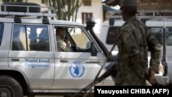 Moko na basimba minduki na pene na motuka ya ONU na Ruthusuru, Nord-Kivu, 3 novembre 2008.