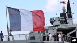 The French stealth frigate Courbet is docked at Naval Base Guam, May 11, 2017, near Hagatna, Guam. Military personnel from the United States, Japan, France and the United Kingdom are gathering in the remote U.S. Pacific islands of Guam and Tinian for military exercises.