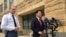 FILE - From left to right, Prince George’s County Police Chief Henry Stawinski, U.S. Attorney Robert Hur, of the District of Maryland, and Jennifer Moore, Baltimore special agent, address reporters April 9, 2019, outside the federal courthouse in Greenbelt, Mary