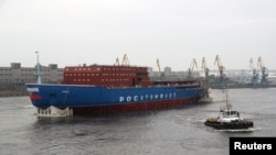 The nuclear-powered icebreaker Ural is pictured during the float-out ceremony at the Baltic Shipyard in St. Petersburg, Russia, May 25, 2019.