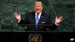 Donald Trump devant l'Assembée générale de l'ONU, New York, le 19 septembre 2017. N