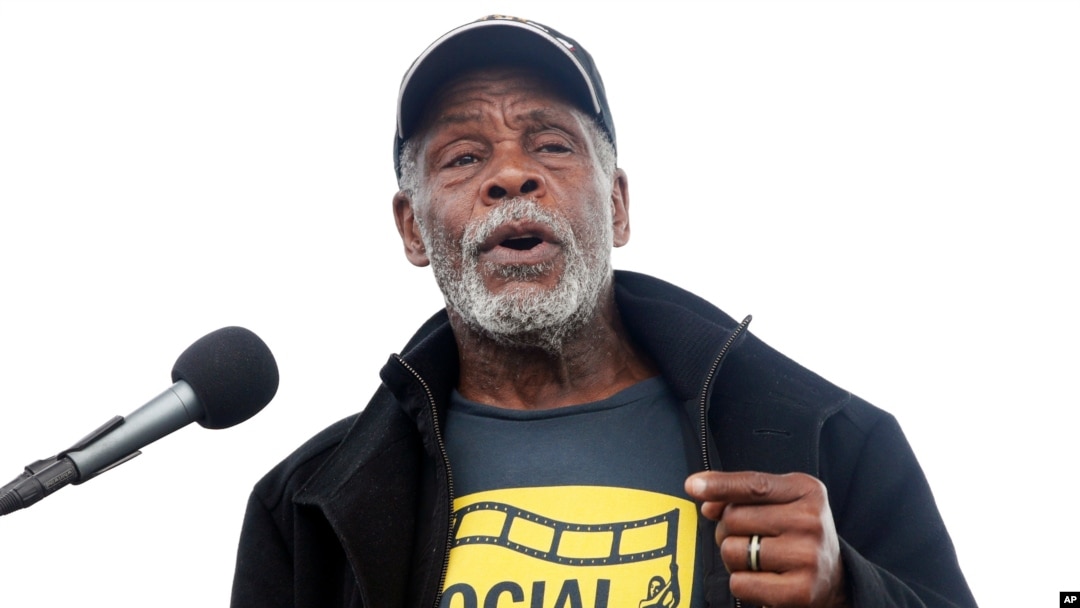 FILE - Actor Danny Glover speaks at the A.C.T. To End Racism rally, Washington, April 4, 2018.