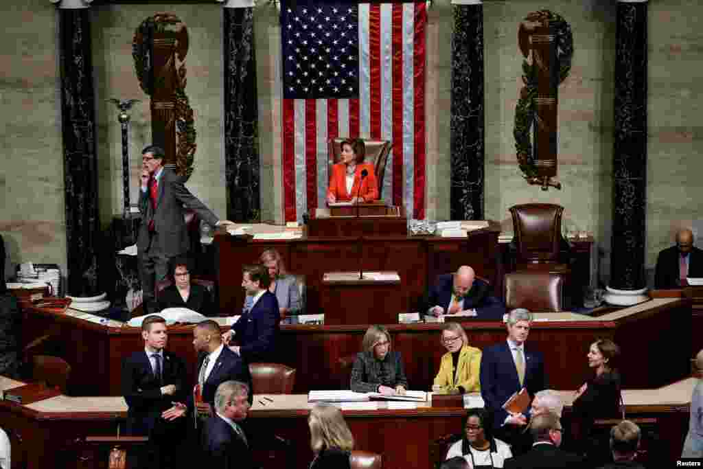 Speaker of the House Nancy Pelosi presides over the U.S. House of Representatives vote on a resolution that sets up the next steps in the impeachment inquiry of U.S. President Donald Trump on Capitol Hill in Washington, D.C.