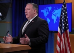 U.S. Secretary of State Mike Pompeo speaks during a news conference at the State Department in Washington, July 8, 2020.