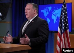 U.S. Secretary of State Mike Pompeo speaks during a news conference at the State Department in Washington, July 8, 2020.