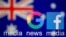 Google and Facebook logos, words "media, news, media" and Australian flag are displayed in this illustration taken, Feb. 18, 2021.