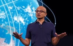 Microsoft CEO Satya Nadella delivers the keynote address at Build, the company's annual conference for software developers in Seattle, May 6, 2019.