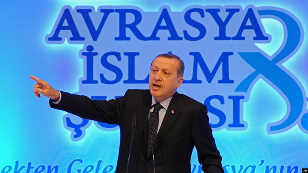 Turkish Prime Minister Recep Tayyip Erdogan addresses a meeting of Muslim religious leaders from Europe and Asia, in Istanbul, Turkey, Nov. 19. 2012.