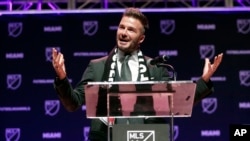 David Beckham au parloir lors de l'annonce de l'expansion de la MLS à Miami, USA, le 29 janivier 2018
