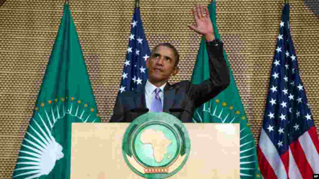 Le président américain Barack Obama prononcer un discours à l&#39;Union africaine, lors&nbsp;de sa deuxième officielle en Afrique, qui l&#39;a conduit au Kenya, en Ethiope et en Ouganda, 28 Juillet 2015