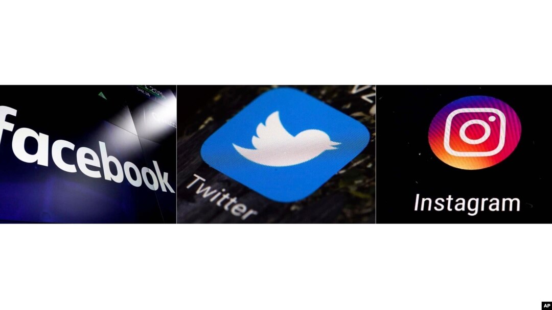 FILE - This combination of photos shows logos for social media platforms, from left, Facebook, Twitter and Instagram.