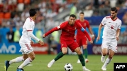 Cristiano Ronald lors du match contre l'Iran en Russie, le 25 juin 2018.