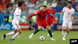 Cristiano Ronald lors du match contre l'Iran en Russie, le 25 juin 2018.