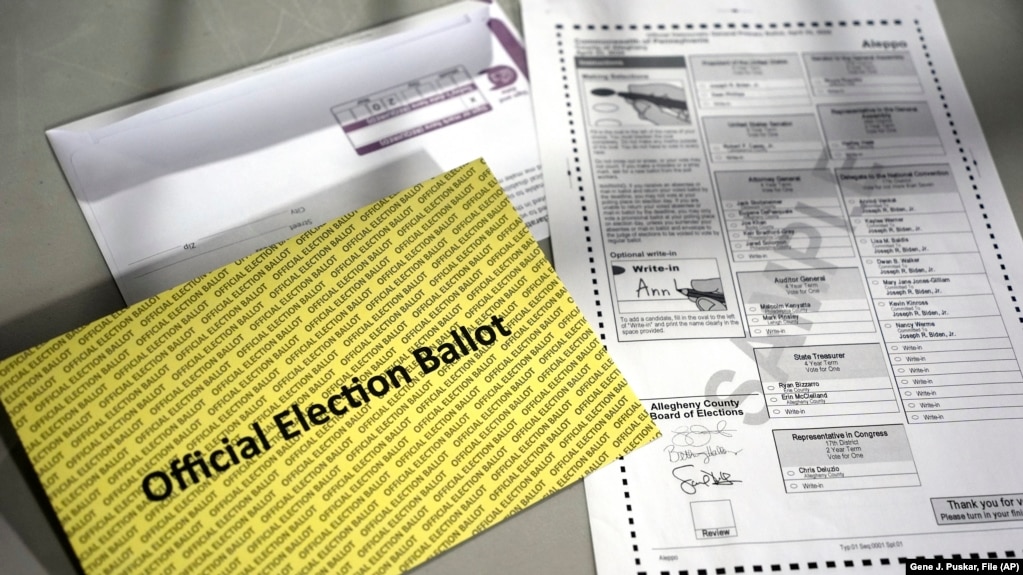 FILE - This is a sample of an official election ballot provided by the Allegheny County Election Division in Pittsburgh, April 18, 2024. 