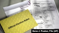 FILE - This is a sample of an official election ballot provided by the Allegheny County Election Division in Pittsburgh, April 18, 2024. 