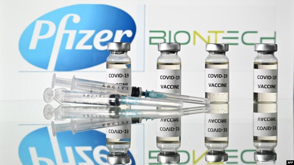 Vắc-xin ngừa Covid-19 của công ty bào chế dược phẩm Pfizer và đối tác Đức BioNTech. Ảnh chụp ngày 17/11/2020. (Photo by JUSTIN TALLIS / AFP)