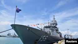 FILE PHOTO: Royal Australian Navy vessel the Toowoomba is docked at Changi Naval Base at the display of warships during IMDEX Asia 2023, a maritime defense exhibition in Singapore May 4, 2023. 