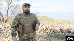 Abu Khaled Alshami, a spokesperson for Hayat Tahrir al-Sham (HTS) on March 1, 2021 outside Idlib, Syria. (Mohammad Daboul/VOA)