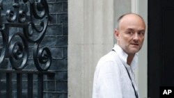 FILE - Dominic Cummings, a British political strategist and special adviser to Prime Minister Boris Johnson, walks into 10 Downing Street in London, July 30, 2019. 