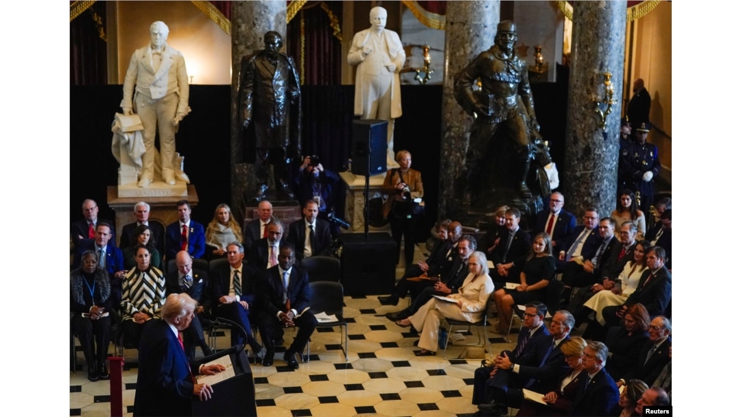 U.S. President Donald Trump speaks during the annual National Prayer Breakfast at the U.S. Capitol in Washington on Feb. 6, 2025.