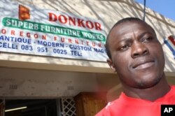 Donkor, outside one of his furniture shops in the Johannesburg suburb of Newlands