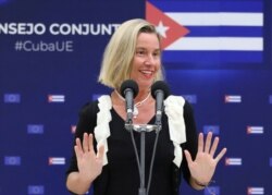 European Union Foreign Policy Chief Federica Mogherini speaks during a joint news conference with Cuba's Foreign Minister Bruno Rodriguez (not pictured) in Havana, Cuba, Sept. 9, 2019.