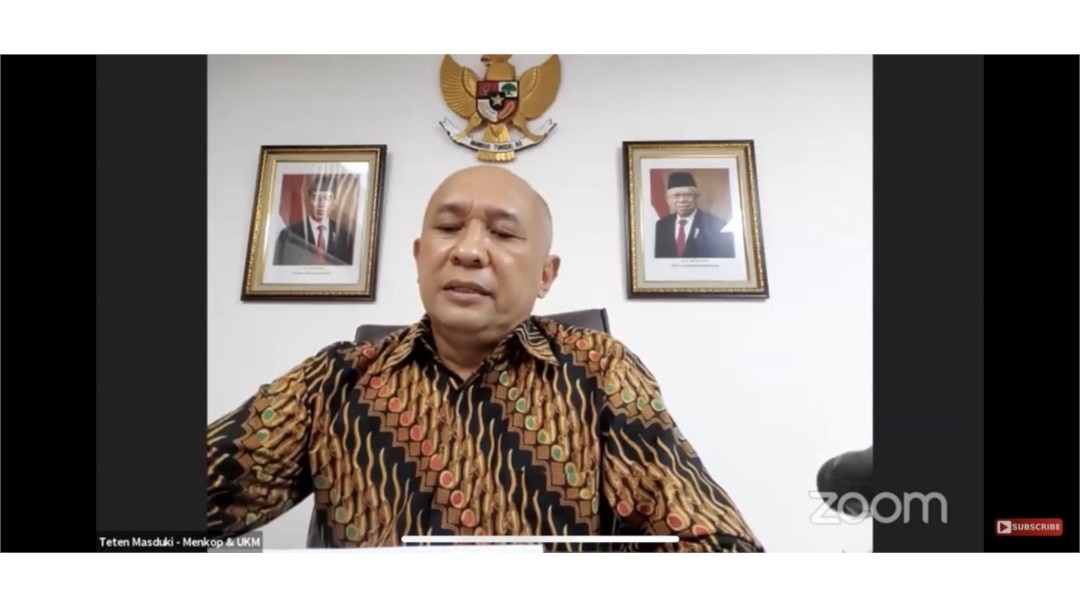 Menteri Koperasi dan Usaha Kecil Menengah (UKM), Teten Masduki dalam diskusi daring Platform Digital x UMKM Atasi Kelangkaan APD, Selasa 5 Mei 2020. (Screenshot : Anugrah Andriansyah)