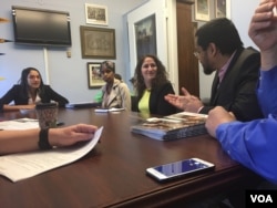 Samantha Cyrulnik-Dercher meets with members of the American-Muslim community in Washington , D.C., for Muslim Advocacy Day, April 18, 2016. (C. Saine/VOA)