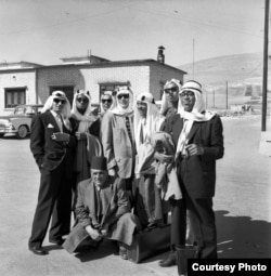 Dizzy Gillespie (first on right) and his orchestra – including Quincy Jones (third from right at back) – in Turkey, 1956. Credit: Malcolm Poindexter III / Courtesy of the Institute of Jazz Studies, Rutgers University.