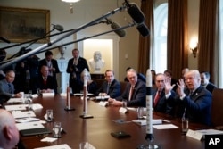 President Donald Trump speaks during a cabinet meeting at the White House in Washington, March 8, 2018.