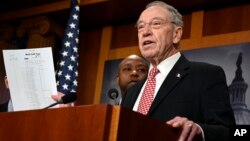 Sen. Chuck Grassley, R-Iowa, speaks during a news conference on Capitol Hill, Dec. 19, 2018, on prison reform legislation.