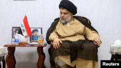 Iraqi Shi'ite cleric Muqtada al-Sadr meets with ambassadors of Turkey, Jordan, Saudi Arabia, Syria and Kuwait, in Najaf, Iraq, May 18, 2018.