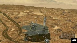 This artist's rendering provided by NASA shows a replica of the Mars Rover, Opportunity, on the surface of Mars.