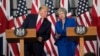 Presiden AS Donald Trump dan PM Inggris Theresa May dalam konferensi pers bersama di London, Inggris, Selasa (4/6). 