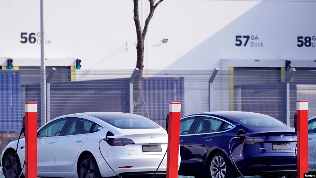 在中國的特斯拉上海廠生產的特斯拉Model 3 電動車。資料照（2019年12月2日）