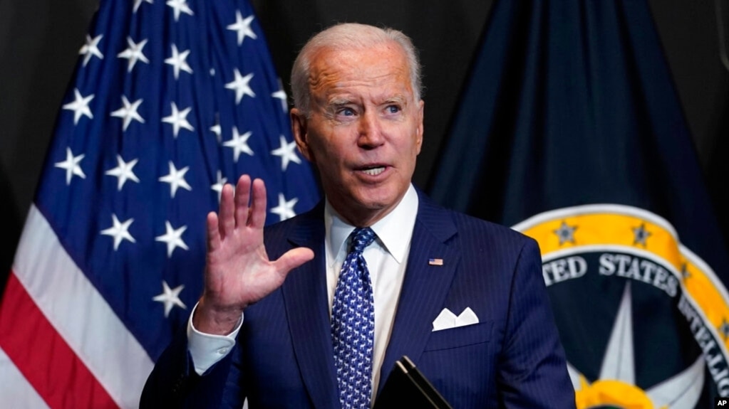 President Joe Biden finishes speaking during a visit to the Office of the Director of National Intelligence in McLean, Va., July 27, 2021. 